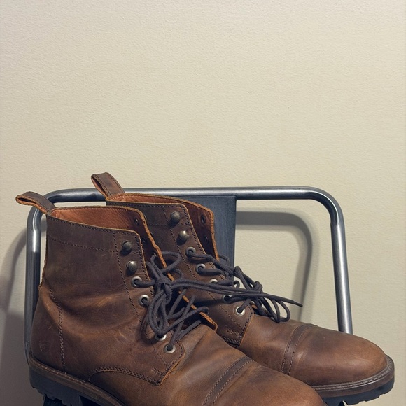 Patina Portland Leather Goods Brown Leather Cap Toe Boots Lace Up Sz 12 Lug Sole
